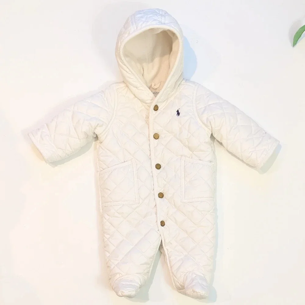 Ralph Lauren Cream Quilted Hooded Snowsuit